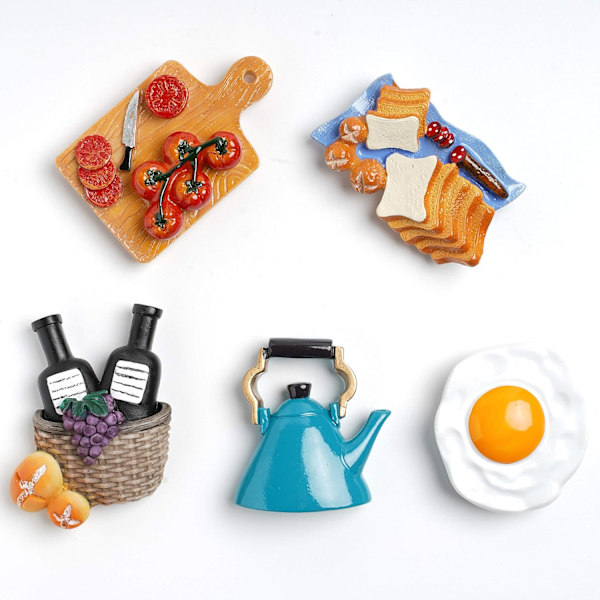 3D Keittiötarvikkeet Jääkaappimagneettisetti - 5 kpl Söpöjä Hartsimagneettikoristeita Jääkaappiin, Valkotaululle, Kaappiin ja Metallipinnoille - Täydellinen B-cookware(5pcs)