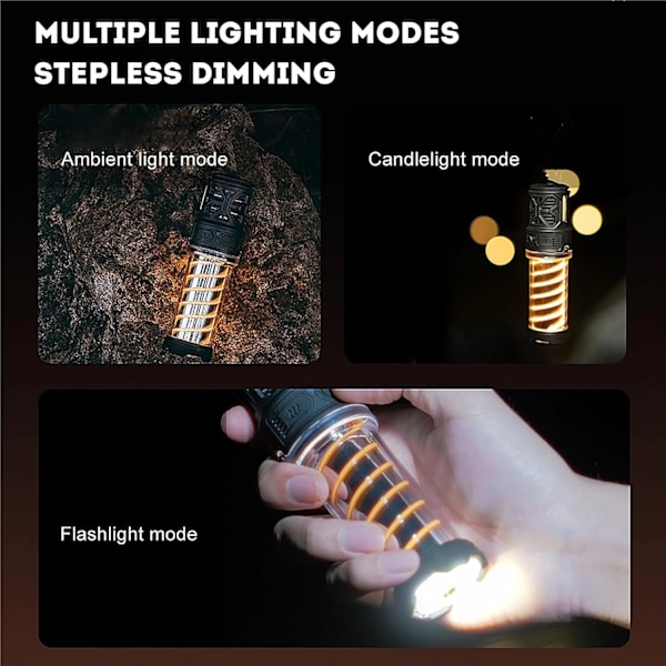 Bærbar campinglampe - 3000mAh, 5 niveauer, IPX5 vandtæt & stativ til indendørs og udendørs brug Black