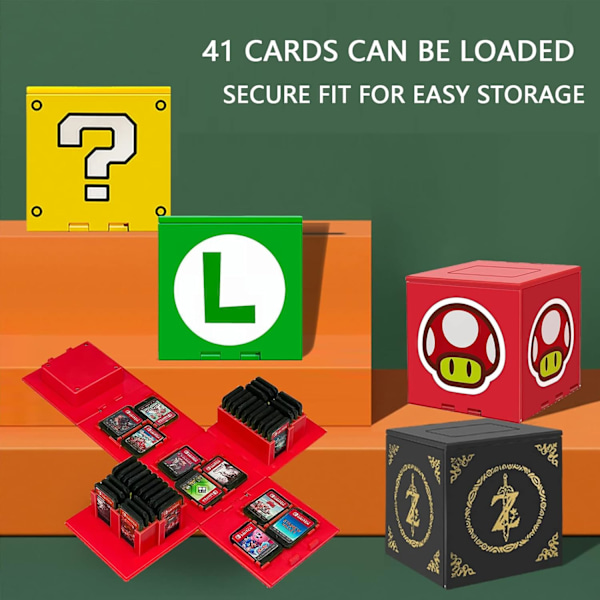 Kompatibel med Nintendo Switch, Extra Large Capacity Switch Game Case, Uppgraderad 41 Slots Switch Game Card Storage Box, Press to Unfold Fun Card Case Q Yellow