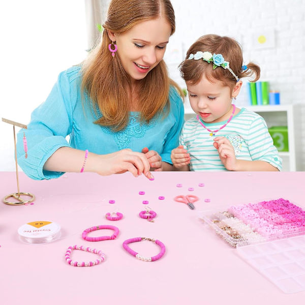 3500 PCS Rosa Lera Pärlor Kit för Armband Tillverkning, Polymer Heishi Pärlor för Smyckestillverkning, Vänskapsarmband Kit för Flickor Vuxna, Distanspärla Be Pink