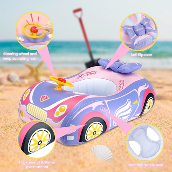3D Bil Baby Pool Float - Kraftig Babybadring för 12-48 Månader Småbarn, Säker Poolleksak för Pojkar & Flickor Purple Steering wheel 25*6*28cm