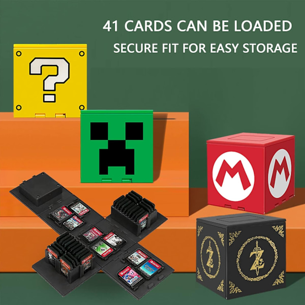 Kompatibel med Nintendo Switch, Extra Large Capacity Switch Game Case, Uppgraderad 41 Slots Switch Game Card Storage Box, Tryck för att fälla ut Fun Card Case Z Black