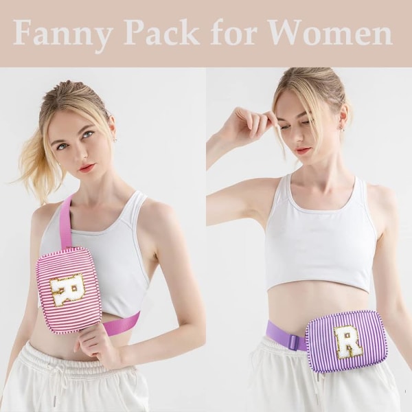 Initial Crossbody Väskor Magväskor Bältesväska - Midjeväskor för Kvinnor Vänner Syster, Presenter till 8 9 10 11 12 13 År Gamla Flickor Personlig purple