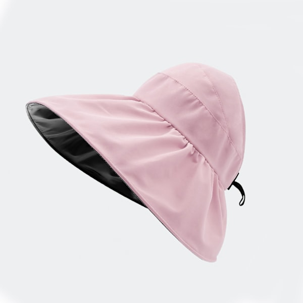 Sommer Bucket Hat til kvinder, sammenklappelig udendørs vinylbelægning UV-beskyttelse solhat til strandfest, one size Pink