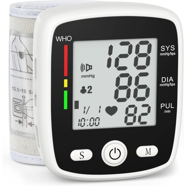 Blodtryksmåler Digital BP-monitor Genopladelig BP-maskine med 2x99 aflæsningshukommelse Stort LCD-skærm Voice Broadcast Bærbar bæretaske Black