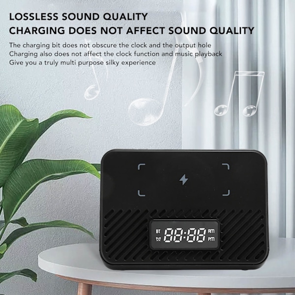 Langaton latausasema 15W 3 in 1 Langaton puhelimen laturi Bluetooth-kaiuttimella Digitaalinen herätyskello Black