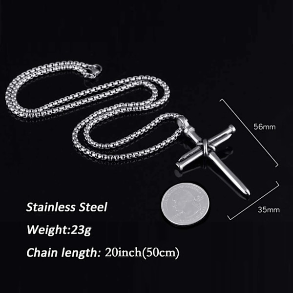 Korshalskjede for menn Korsanheng STYRKE Bibelvers Rustfritt stål Halskjede Nail Silver Cross