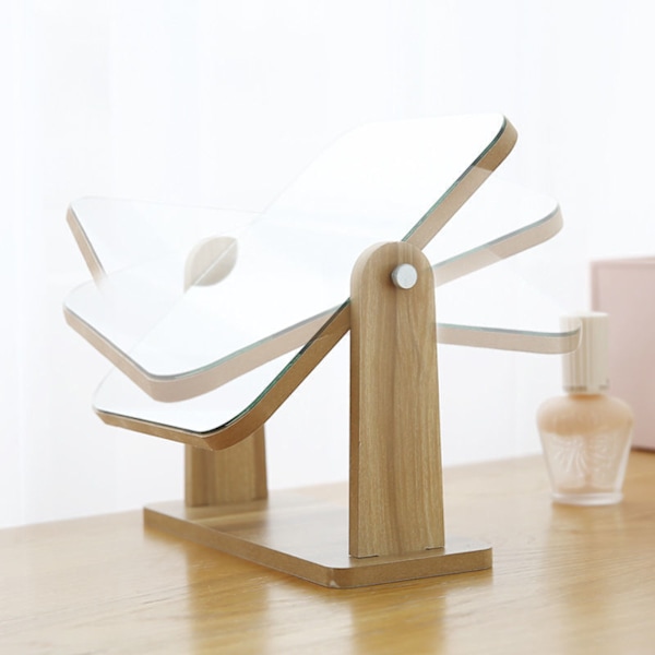 Sminkbordsspegel i trä, 360° vridbar skrivbordsspegel, fyrkantig spegel för sminkbord, skrivbord, badrum, sovrum (1), 22 x 17 cm