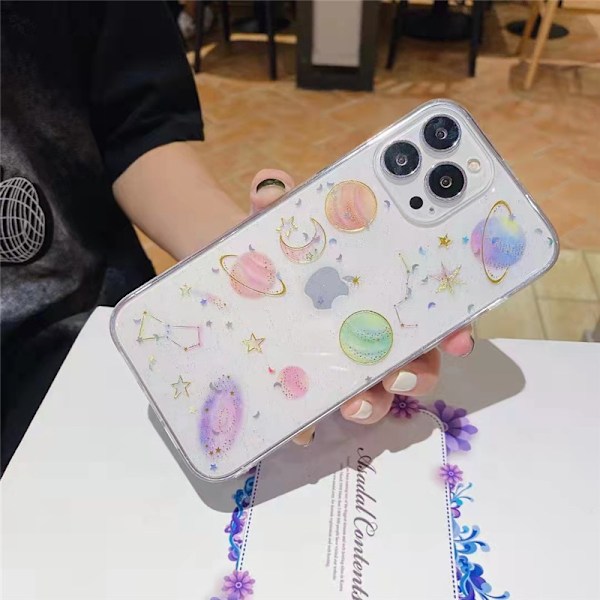 Til iPhone 12 Pro Max Cover Sød, Klar Glitter Planet Stjerne Rum Design Transparent Cover Glitrende Bling Slank Blød TUP Beskyttende Kvinder