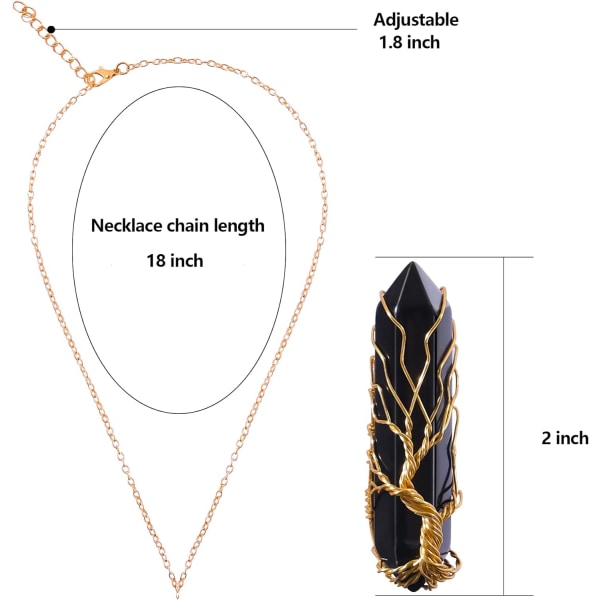 Helbredende krystallkjede Livets tre Wire Wrapped naturlig stein spiss anheng kjede sekskantet Reiki spirituell kvarts edelsten smykker for kvinner M Black Agate