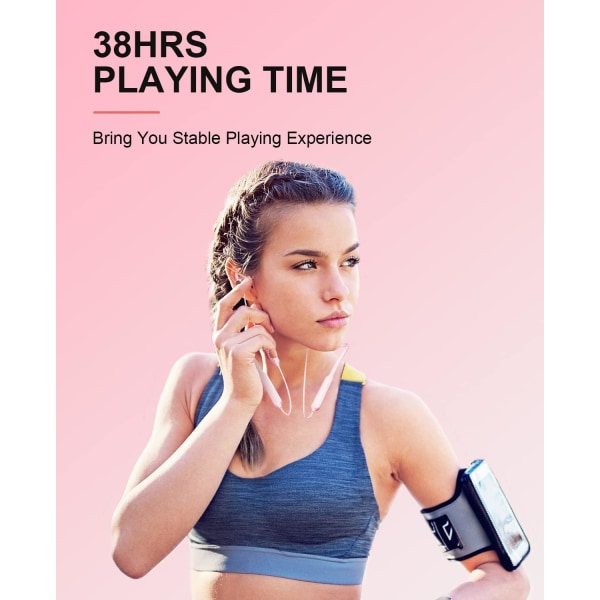 B1 Sonic 1 Bluetooth-hodetelefoner, trådløse Bluetooth-ørepropper med 35 timers spilletid, trådløse Bluetooth-hodetelefoner for sport, svettebestandige og IPX5-vannbestandige Pink