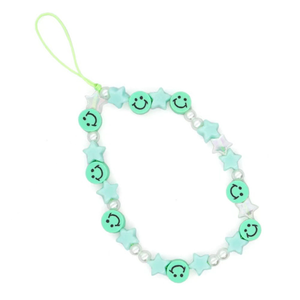 Pärltelefon handledsrem armband Smiley Face pärlor handgjorda färgglada polymerlera akryl pärlor pärla telefon charm rem för kvinnor Grils Green