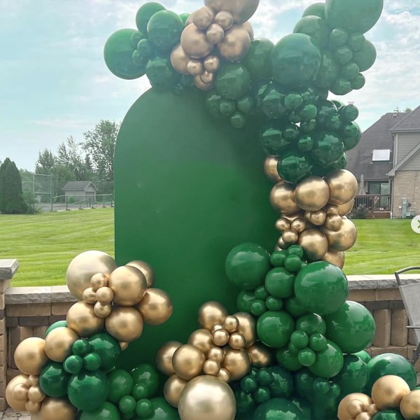 129 stk. grønne og gyldne balloner i forskellige størrelser - Pakke med 18, 12, 10 og 5 tommer - Til grønne metalliske gyldne ballonbuer, guirlande og temaballoner - Tropisk ju Green and Gold
