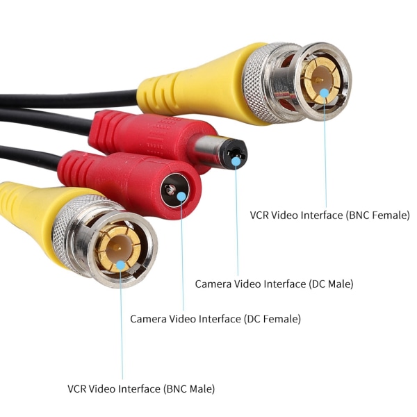 BNC+DC forlengelseskabel for sikkerhetskamera for CCTV videostrømledning svart ledning (10M)