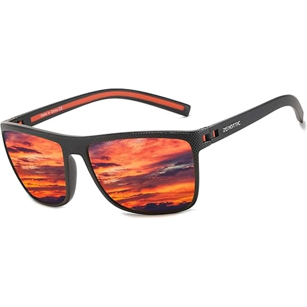 Polariserade solglasögon för män, lätt TR90-båge, UV400-skydd, fyrkantiga solglasögon Black Frame / Orange Mirrored Lens