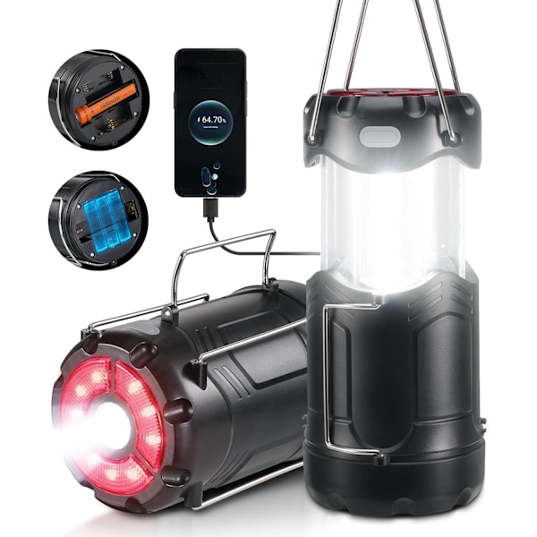 2 kpl kokoontaitettavia LED-retkilyhtyjä - USB - C Ladattava ja paristo - Virtalähteinen 2 - in - 1 taskulampulla ja magneettijalustalla Em:lle Black