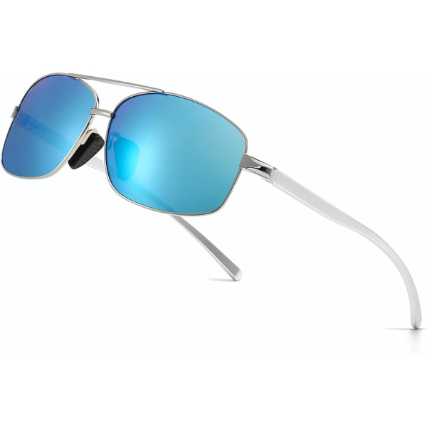 Ultralätt rektangulära polariserade solglasögon UV400-skydd Silver Frame Blue