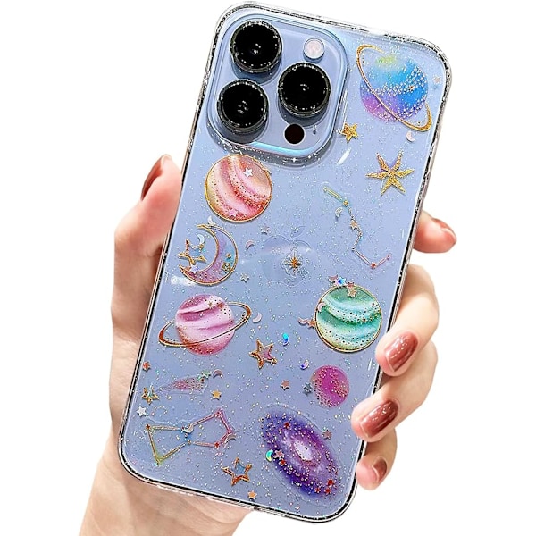 Til iPhone 12 Pro Max Cover Sød, Klar Glitter Planet Stjerne Rum Design Transparent Cover Glitrende Bling Slank Blød TUP Beskyttende Kvinder