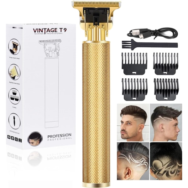Profesjonell skjeggtrimmer for menn, batteridrevet oppladbar hårtrimmer for menn, T-Blade hårklippere, hårklippesett med styrekammer, gaver til menn Gold