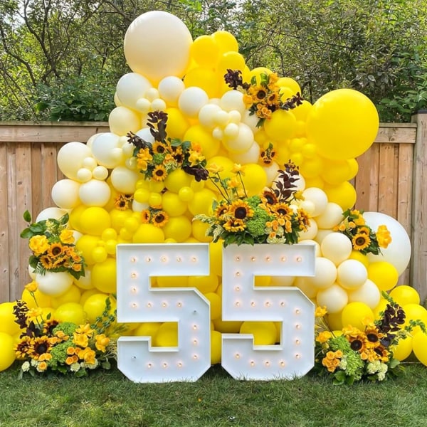 129 stk gule ballonger i forskjellige størrelser 18 12 10 5 tommers lateksballongbue for maskeradepartydekorasjon kjønnsavsløring uteksaminering jubileum Yellow