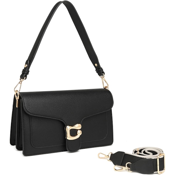 Små Crossbody-väskor för Kvinnor - Crossbody-väska i Läder Trendig Crossbody-handväska Svart Axelväska Elegant Satchel Handväskor Designer black