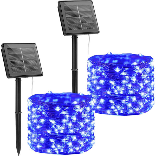 Aurinkokäyttöiset Halloween-valosarjat, 2 pakkausta 72 jalkaa 400 Led ulkoaurinkokäyttöiset keijut valot 8 tilalla vedenpitävät koriste kuparilankavalot terassille pihalle Blue2