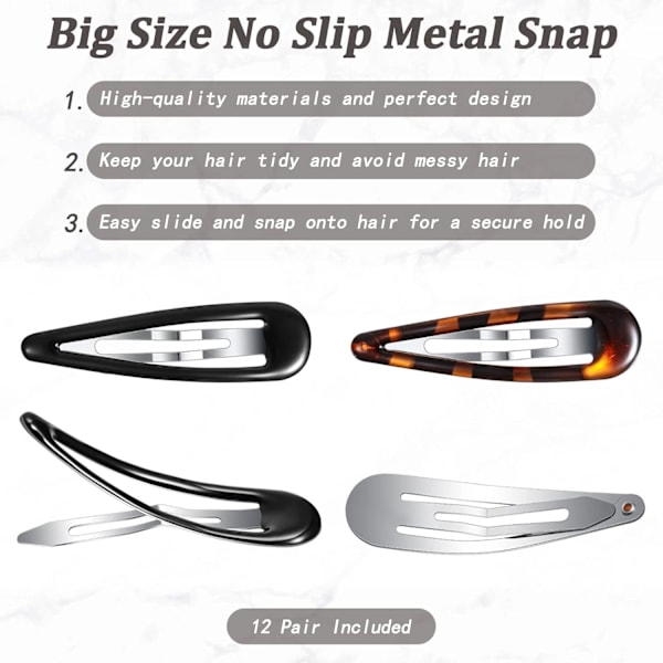 12 stk. ovale snap hårklemmer skildpadde metal snap hårklemmer ovale epoxy hårklemmer metal ellipse hårklemmer skridsikre snap hårspænder hårtilbehør Classic Style