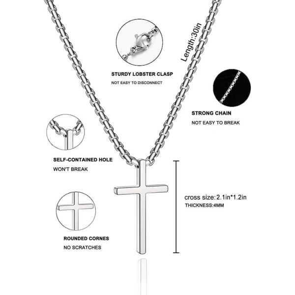 Korshalsband för män och kvinnor guld silver svart rostfritt stål silver korshänge halsband enkla söta halsband för män och kvinnor guld smycken 3Pcs Silver 2.1X1.2in