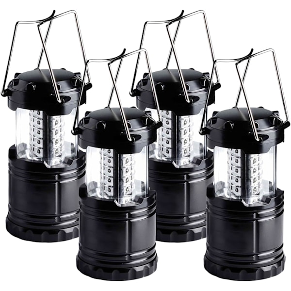 LED - 4 Hopfällbar Campinglykta - Batteridriven Super Stark LED för Strömavbrott, Nödsituationer & Utomhusbruk Black