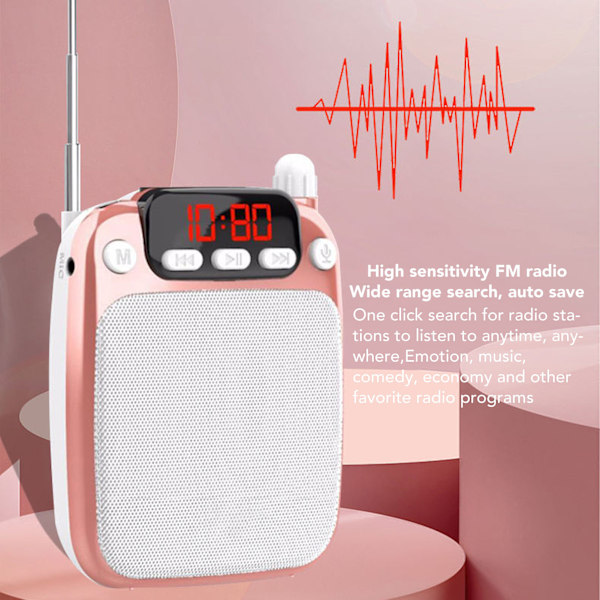 Bærbar stemmeforsterker med Bluetooth og mikrofonhodetelefoner for lærere og guider Rose Gold