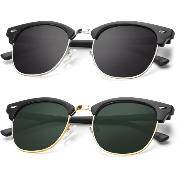 Polariserade solglasögon för män och kvinnor Halvramfria bågar Körsolglasögon UV-skydd Black & green