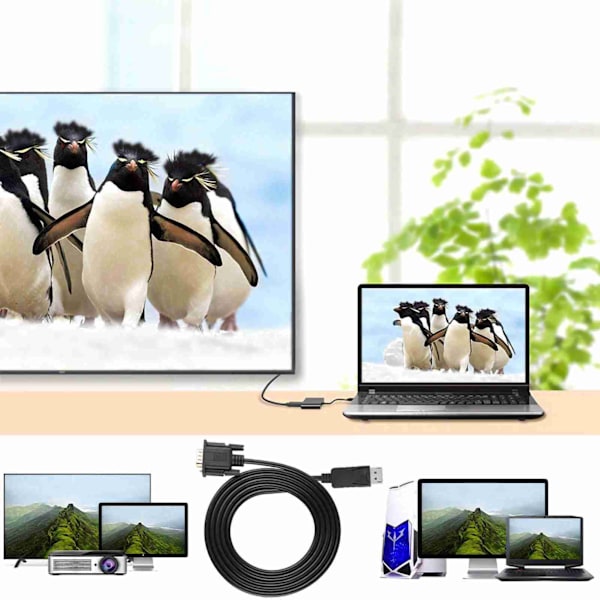 1,8 m HD 1080P DisplayPort till VGA-kabelkonverteradapter för PC-bärbar dator
