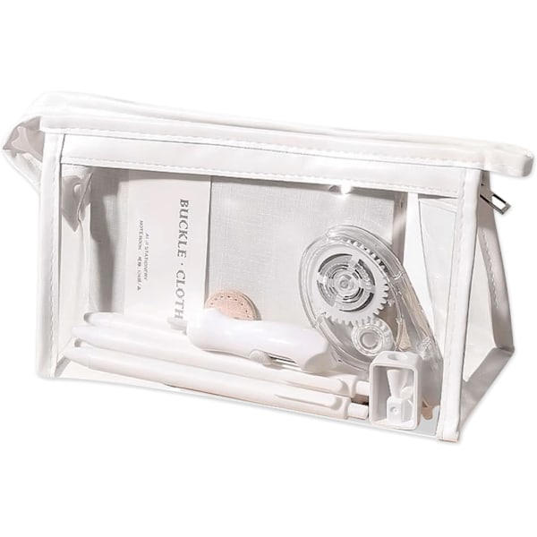 Genomskinligt Pennfodral, Triangulärt Genomskinligt Pennfodral för Tentor, Transparent PVC Pennfodral med Stor Kapacitet, 1 Styck, Pennfodral för Studenter white