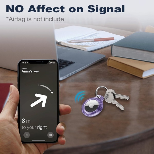 Airtag-pidike Air Tag -kotelo avaimenperällä, naarmuuntumaton Airtags-avainperä Apple Air Tagseille, Airtag-lisävarusteet GPS-esineiden paikannuslaitteelle, läpinäkyvä Pu Clear Purple