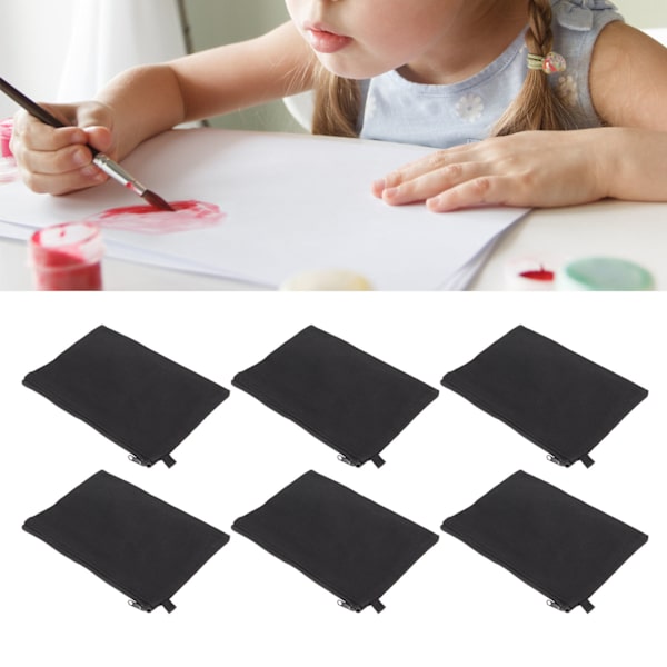 10 stk. Canvas Kosmetikpung med Sort Lanyard Bærbar Multifunktionel Blank DIY Craft Taske til Rejse Makeup Taske Black