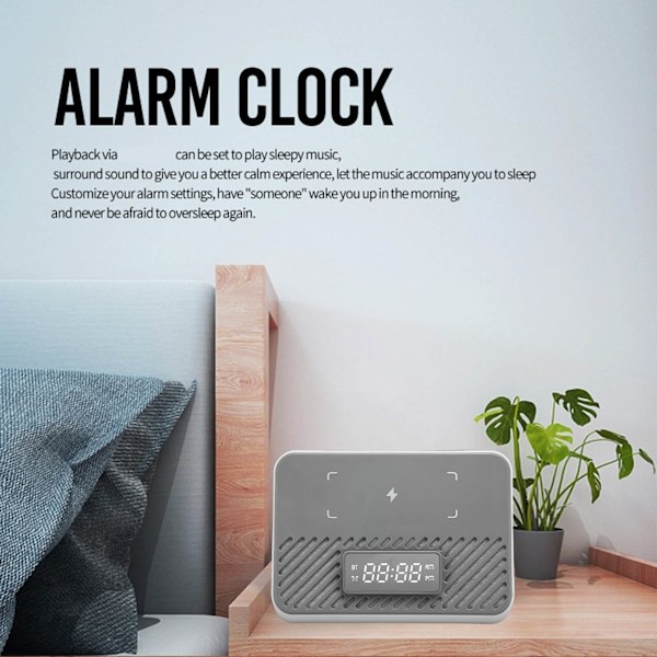 Langaton latausasema 15W 3 in 1 Langaton puhelimen laturi Bluetooth-kaiuttimella Digitaalinen herätyskello White