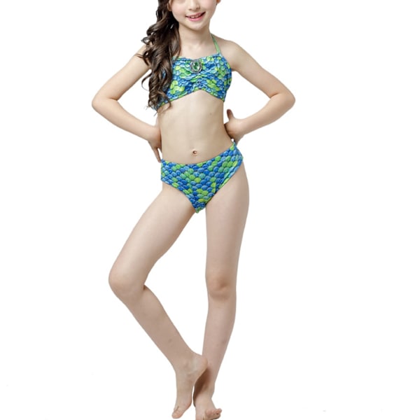 Flicksjöjungfru Badkläder Tie Halterneck Slim Fit Mjuk Flexibel Barn 3 Delar Baddräkt Set för Pool Party Strand Grön 120cm/47.2in