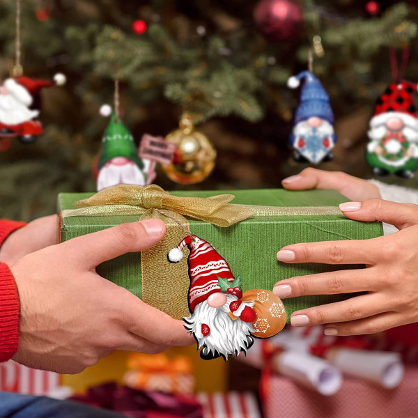 24 st Trä Jul Färgglada jultomten och pepparkakor Godis Temafest Samling Holiday Träd Hängande Firande Hemdekorationer
