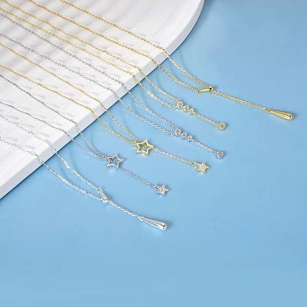 Halsband i Sterlingsilver med Y-hänge, Justerbar Lång Y-kedja för Kvinnor, Modeaccessoarer med Presentförpackning silver