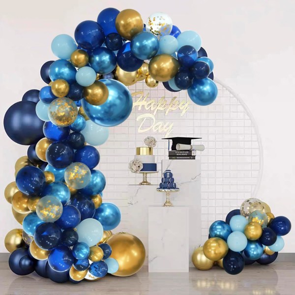 Blå ballongbågsset för födelsedagsfest, marinblå, metallblå, pastellblå och guld, ballonggirlangset för examen 2024, babyshower, bröllop, fest Blue