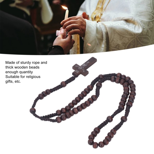 10st trä Rosenkrans Jesus Imprint Katolsk Unisex stil Naturlig träpärla Kors Rosenkrans Halsband Smycken för män kvinnor Dark Brown