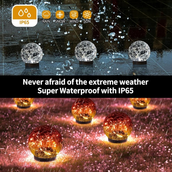 Solcells Globelampor Utomhus Vattentäta - Solbollar för Trädgård - Sprickat Glasboll Solcellslampor Utomhus - Solglober för Utomhus - Utomhusdekorationer för P Gradient red2