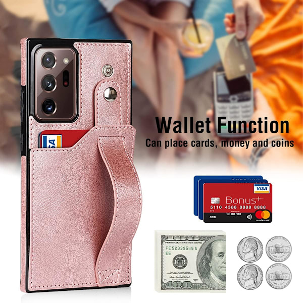 Designet for Samsung Galaxy Note 20 Ultra/Note20 Plus 5G Lommebok Etui med Justerbar Håndleddsstropp Støtte PU Lær Kredittkort Ho
