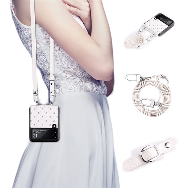 Skal med snodd för Samsung Galaxy Z Flip 3 5G 2022, Bärbar crossbody-snodd med gångjärnsskydd i läder