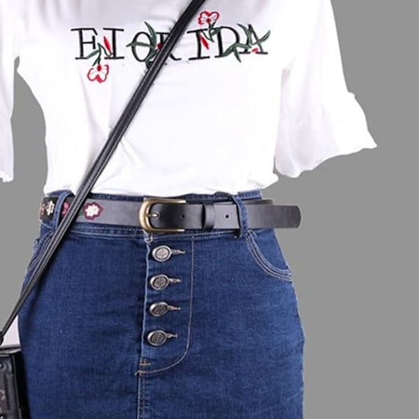 PU-läder midjebälte för damer, avslappnat blommönster, broderad dekoration, mångsidigt mode retrobälte, svart, One Size