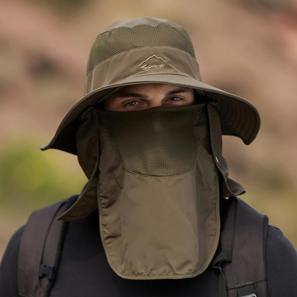 Solhatte til mænd og kvinder fiskehat UPF 50+ åndbar bredskygget sommer UV-beskyttelseshat Army Green