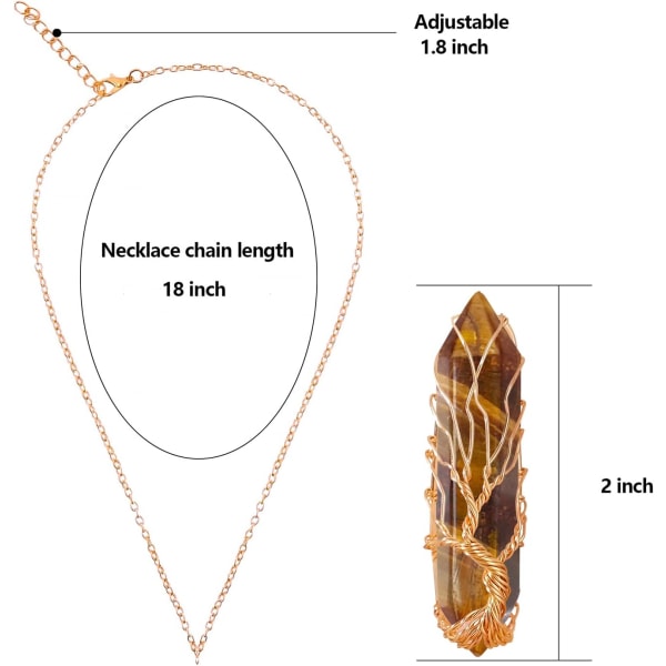 Läkande kristallhalsband Livets träd Wire Wrapped Natursten Spets Hänge Halsband Hexagonal Reiki Spirituell Kvarts Ädelsten Smycken för kvinnor M Tiger Eye