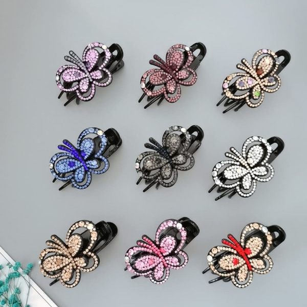 4 STK Butterfly Hårklemme Blomst Rhinestones Klemme Andebill Klemme Hestehale Klemmer Blomster Klemme for Kvinner Butterfly Klemmer Studded med Rhinestones Butterfly