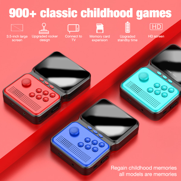 Handhållen spelkonsol 900 inbyggda klassiska spel 3-tums LCD-färgskärm Pocket Mini Game Controller Blue