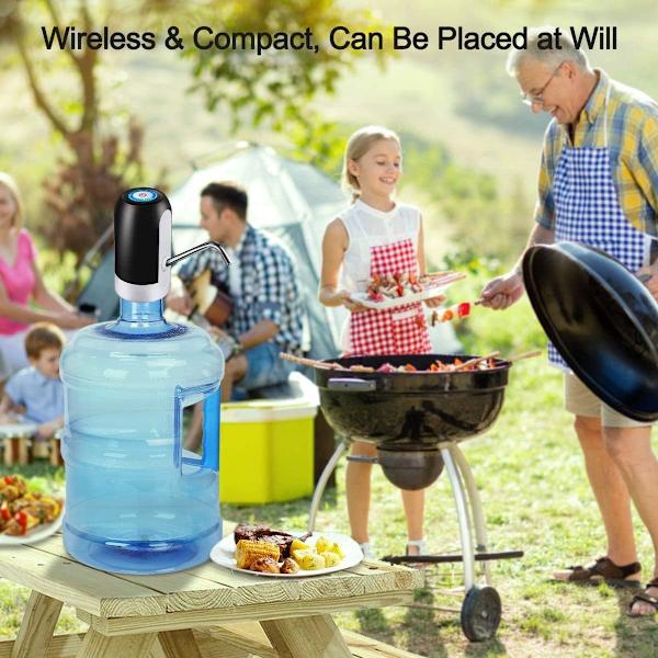 Automatisk dricksvattenpump, USB-laddning, bärbar elektrisk vattenspruta på/av-brytare, för 5 gallon (ca 15,7 liter) universell flaska Black